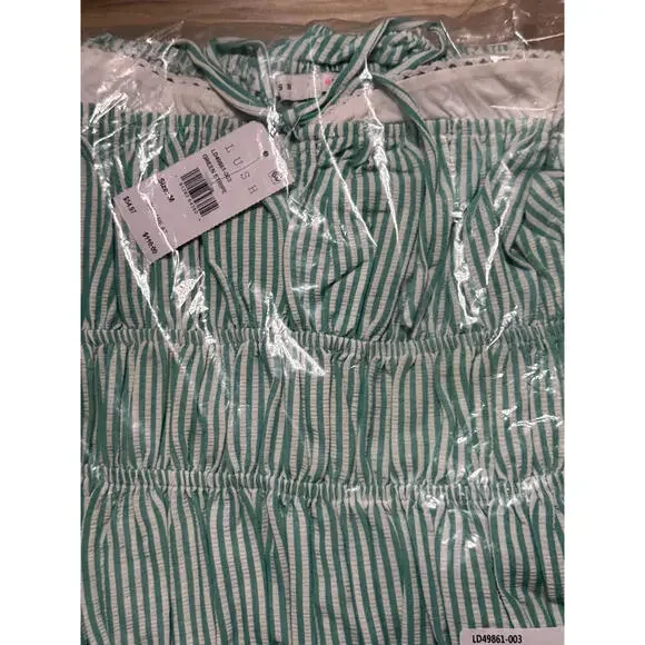 NWT! Lush Shirred Puff Sleeve Maxi Dress in Green Stripe Size Medium - Picture 5 of 6